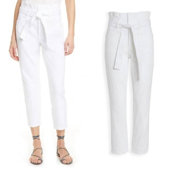 FRAME White High Waist Belted Pleated Pegged Jeans in 29 - Picture 1 of 8